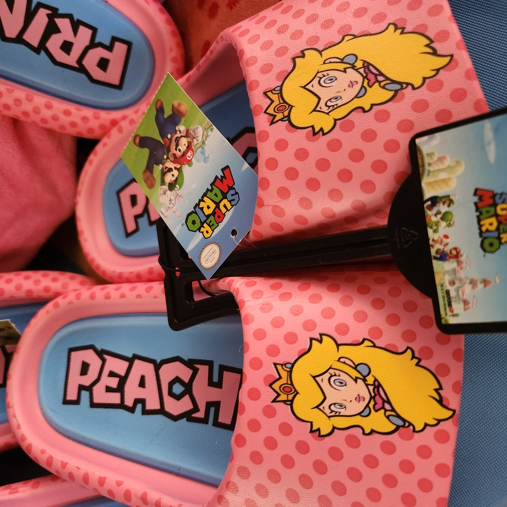 Super Mario Princess Peach Pink Polkadot and Blue Sandals Slippers Slides